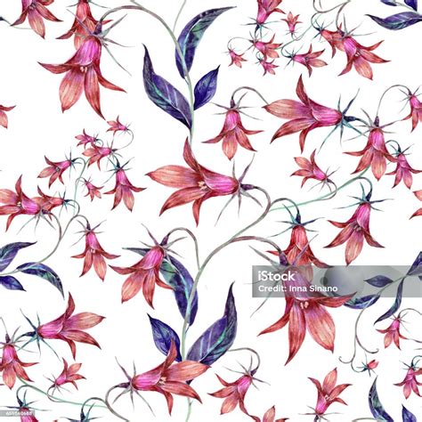 Hand Drawn Watercolor Bluebell Flower Pattern Stock Illustration