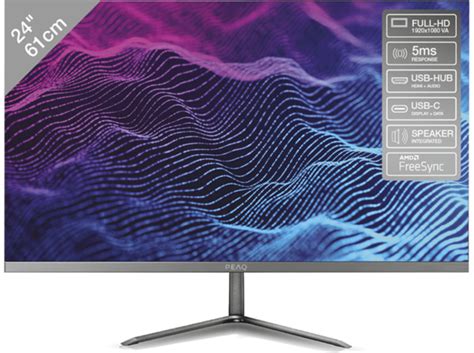 PEAQ PMO S242-VFC 24 Zoll Full-HD Slim Monitor (5 ms Reaktionszeit, 75 ...