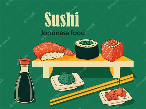 Premium Vector Vintage Sushi Poster Design With Vector Japanese Food