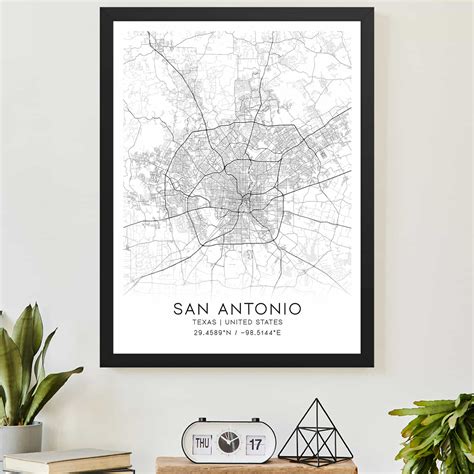 San Antonio Texas Map Poster Modern Home Decor Wall Art Print Custom