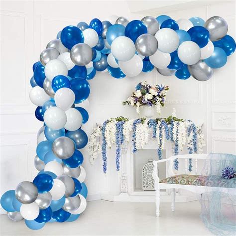 Blue Balloon Garland Kit Pcs Blue White Sliver Balloon Etsy