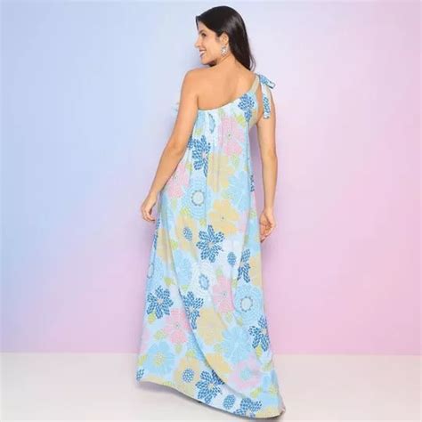 Vestido Longo Ombro Único Floral Azul Claro Azul PRIVALIA O