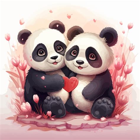 Casal De Ursos Panda Fofo Abra Ando Ilustra O Vetorial Vetor Premium