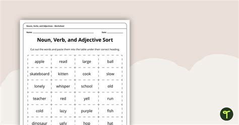 Noun Verb Adjective Identification Worksheet