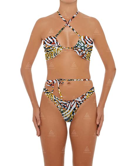 Bkn Leopard Print Crossover Long Straps Swimsuit Two Piece Bikini Set
