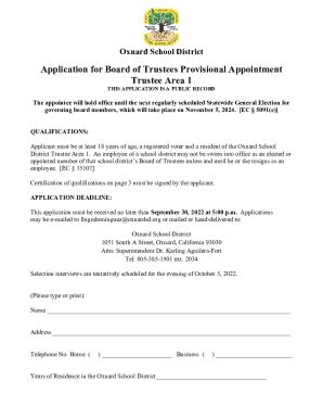 Fillable Online Application For Board Of Trustees Provisional