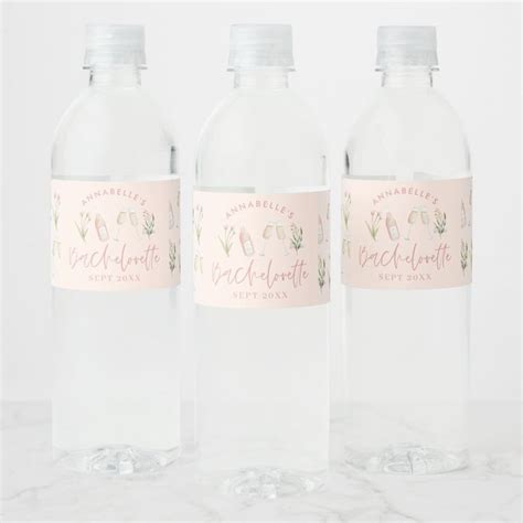 Pink Floral Modern Pink Girly Bachelorette Party Water Bottle Label