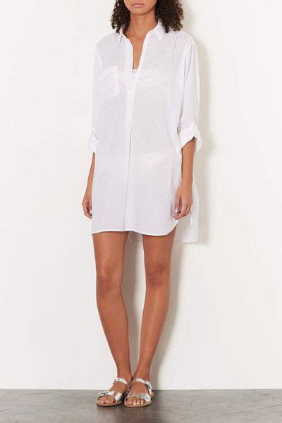 Topshop White Cotton Beach Shirt In White Lyst