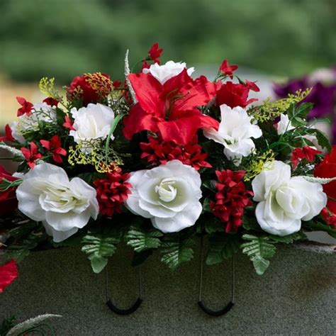 White Amaryllis And Peach Rose Cemetery Saddle Artificial Etsy