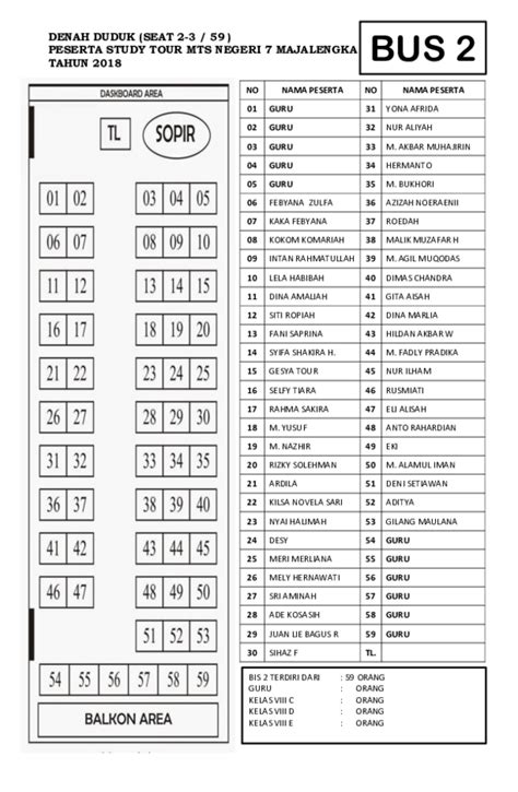 Baru Denah Kursi Bus 50 Seat 2 2 Terupdate