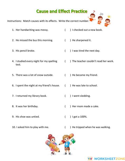 Cause And Effect Match Worksheet Zone