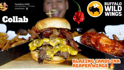 Blazin Carolina Reaper Wings Smoked Brisket Burger Fries Buffalo Wild Wing Collab Pandaeats