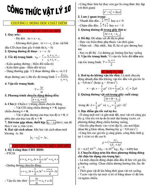 Lớp 10 Công Thức Vật Lý Lớp 10 Tăng Giáp