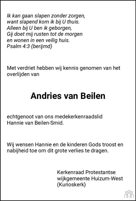 Andries Van Beilen 11 03 2023 Overlijdensbericht En Condoleances