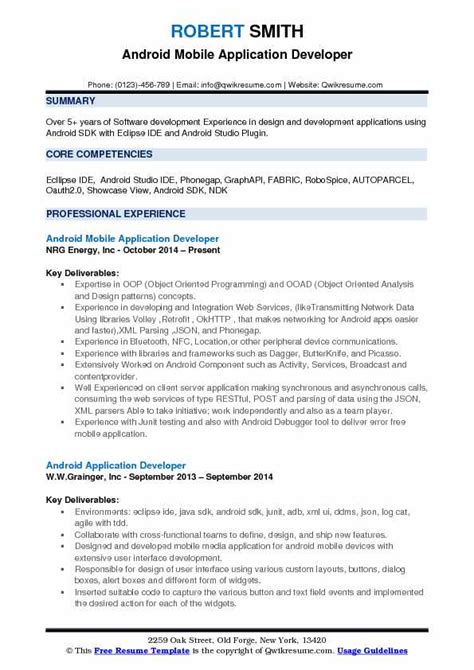 Android Application Developer Resume Samples Qwikresume