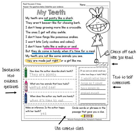 Free Poetry Reading Comprehension Teeth Poem Dental Health Month