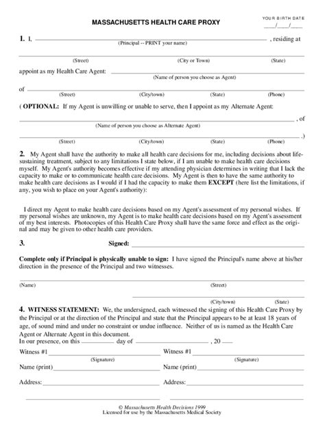 Massachusetts Health Care Proxy Form Pdf Fillable Printable Forms