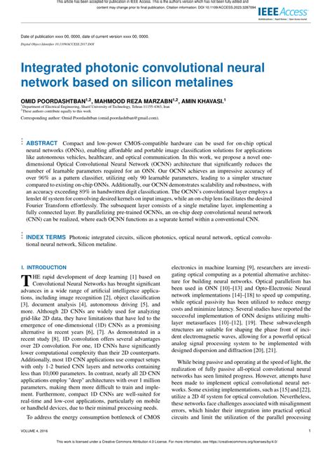 Pdf Integrated Photonic Convolutional Neural Network Based On Silicon