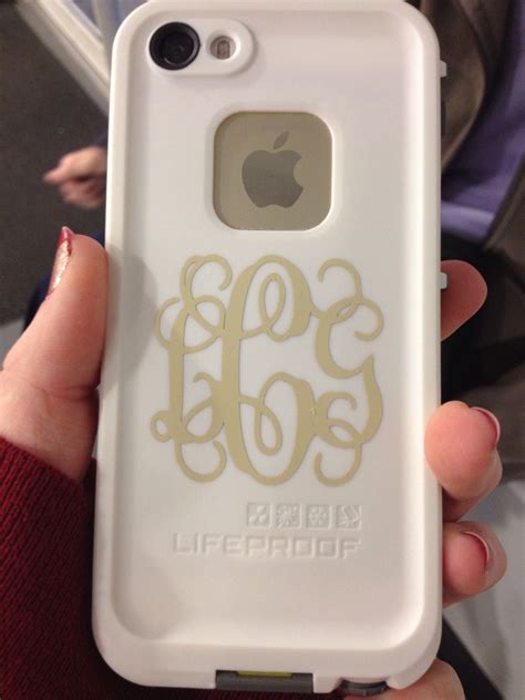 I Love This A Lifeproof Case With A Monogram On The Back☺️ Gold And White Look Good Together