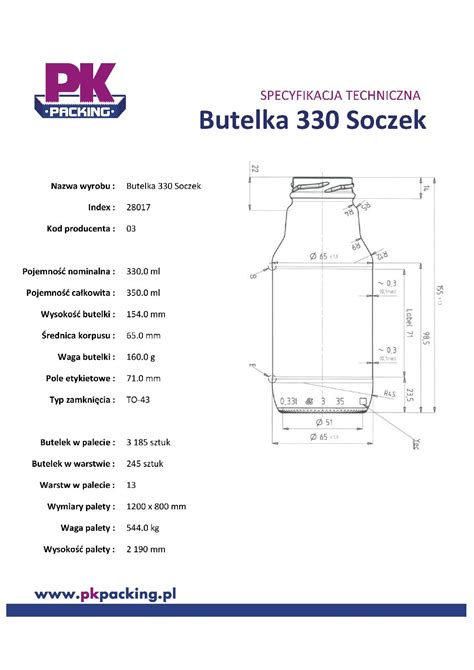 Butelka szklana SOCZEK 330 ml fi 43 Hurtownia słoików i zakrętek do