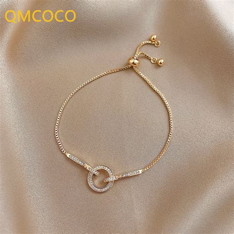 Qmcoco Bracelet Breloques Rond Ajour En Cristal Zircon De Couleur