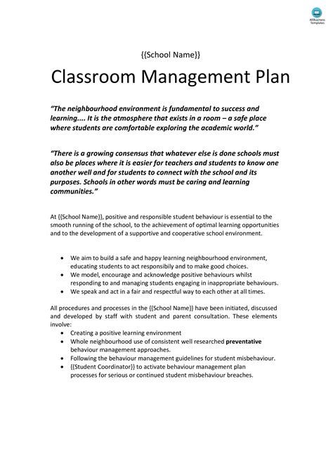 Classroom Plan Templates At