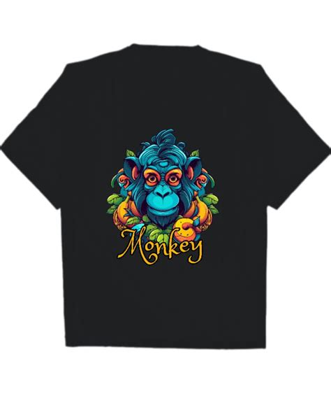 Blue Illustrated Monkey Oversized T Shirt