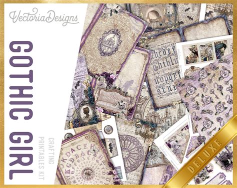 Gothic Girl Deluxe Crafting Printables Kit Gothic Junk Journal Gothic