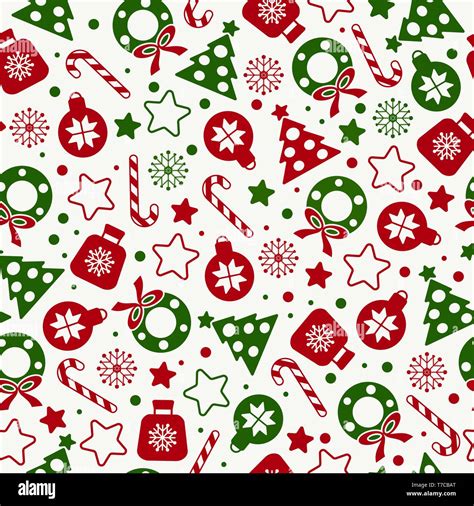 Seamless Pattern Of Christmas Texture Icons On White Background Stock