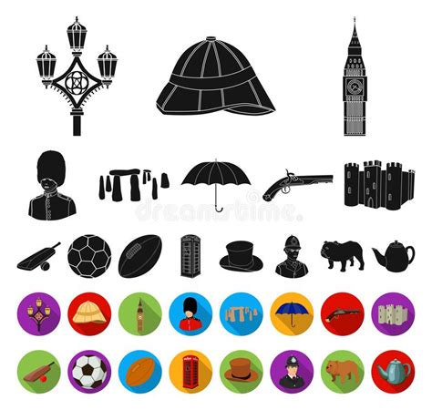 England Country Blackflat Icons In Set Collection For Designtravel