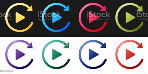 Set Video Play Button Like Simple Replay Icon Isolated On Black And