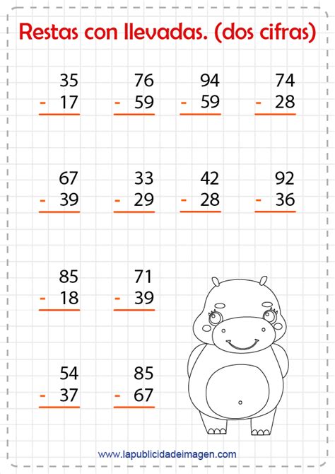 Restas Con Llevadas Ejercicios Bonito Para Imprimir