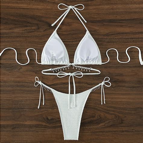 Two Piece Sexy Soild Color Bikini Set Womens Luxury Diamond Chain Swimsuit Hangzhou Sunra