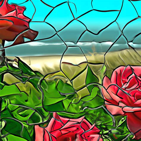 Stained Glass Effect Sand Dunes With Roses And Ocean · Creative Fabrica