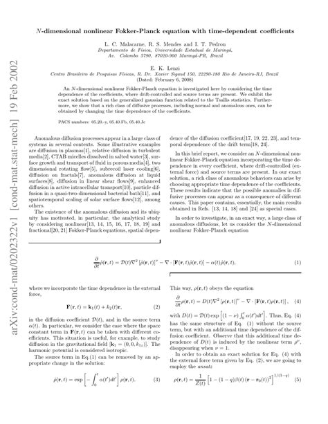 Pdf N Dimensional Nonlinear Fokker Planck Equation With Time