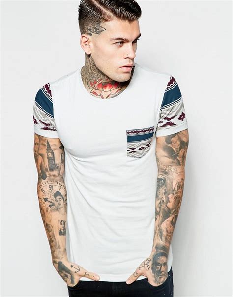 ASOS Muscle T Shirt With Roll Sleeves And Aztec Print ASOS Mens