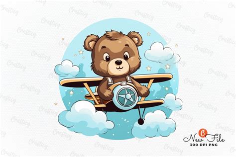 Cute Little Bear Flying on Plane Clipart PNG (3097148) - Clip Art Library