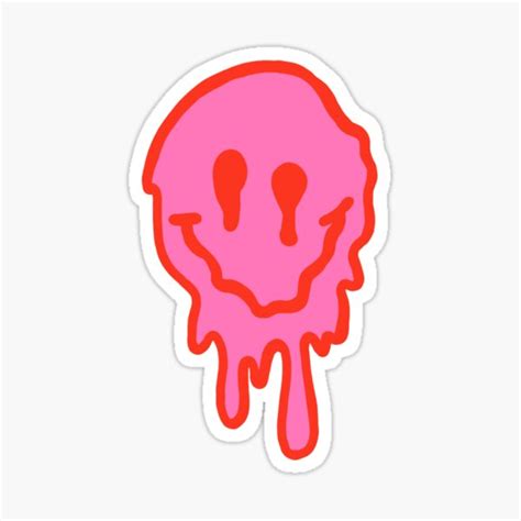 Pink And Red Drippy Smiley Face Sticker For Sale By Larakoelliker