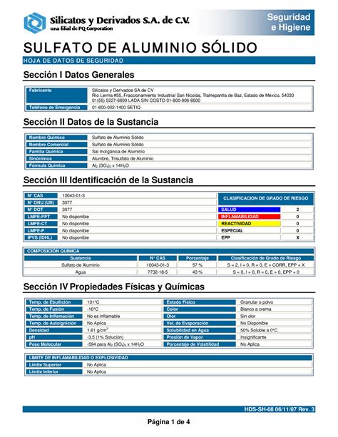 Sulfato De Aluminio S Lido Msds Sulfato De Aluminio S Lido Hoja De