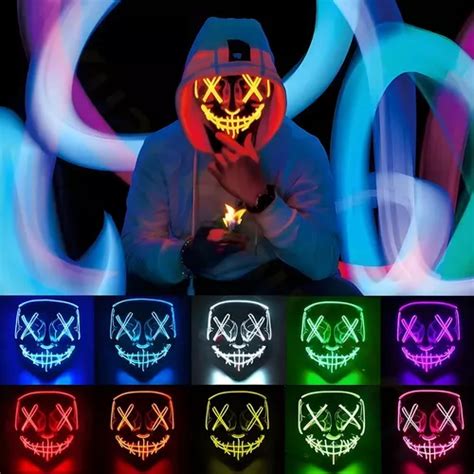 M Scara Led Neon Halloween Terror Carnaval Cosplay Fantasia Cor Azul