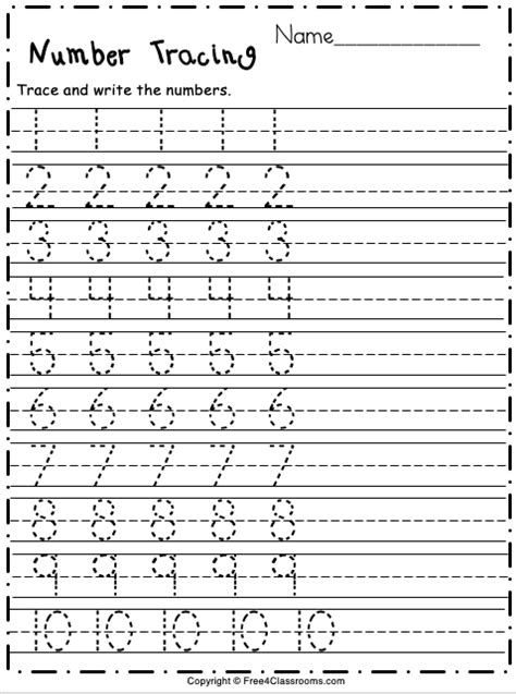 Tracing Numbers Worksheets 1 10 Tracing Numbers 1 10 Number Words And