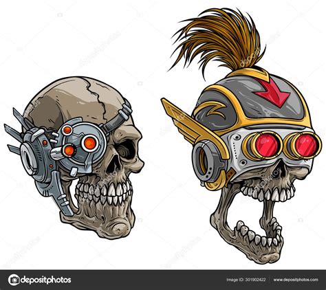 Cartoon Cyborg Soldier Skull In Futuristic Glasses Stock Vector Image