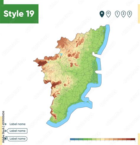 tamil nadu india high detailed physical map vector map dem map