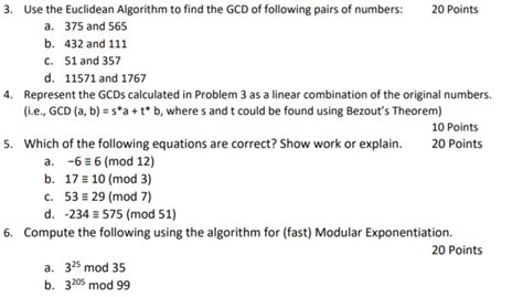 Solved 3 Use The Euclidean Algorithm To Find The Gcd Of