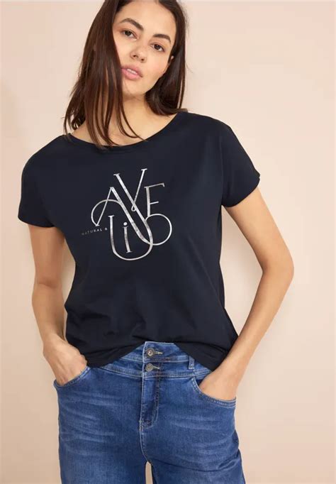 Street One T Shirt Avec Wording Pour Femmes En Bleu Street One