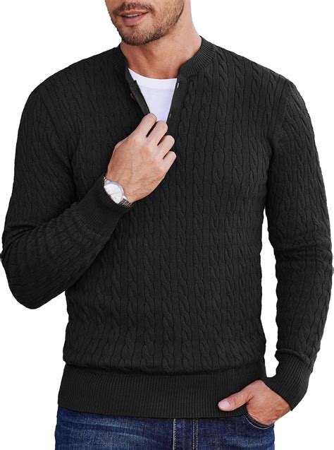 Amazon COOFANDY Men Casual Knit Sweater Quarter Button Henley Long