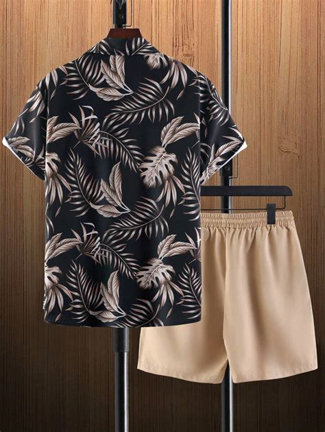 Manfinity RSRT Men Tropical Print Shirt Drawstring Waist Shorts