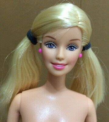 Barbie Doll Blue Eyes Blonde Straight Hair Pigtail Pink Earrings EBay
