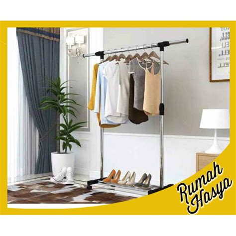 Jual Stand Hanger Single Murah Rak Gantung Baju Jemuran Roda Double