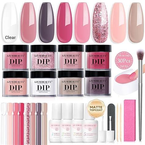 AZUREBEAUTY 30Pcs Dip Powder Nail Kit Starter With Nail Swatch Sticks